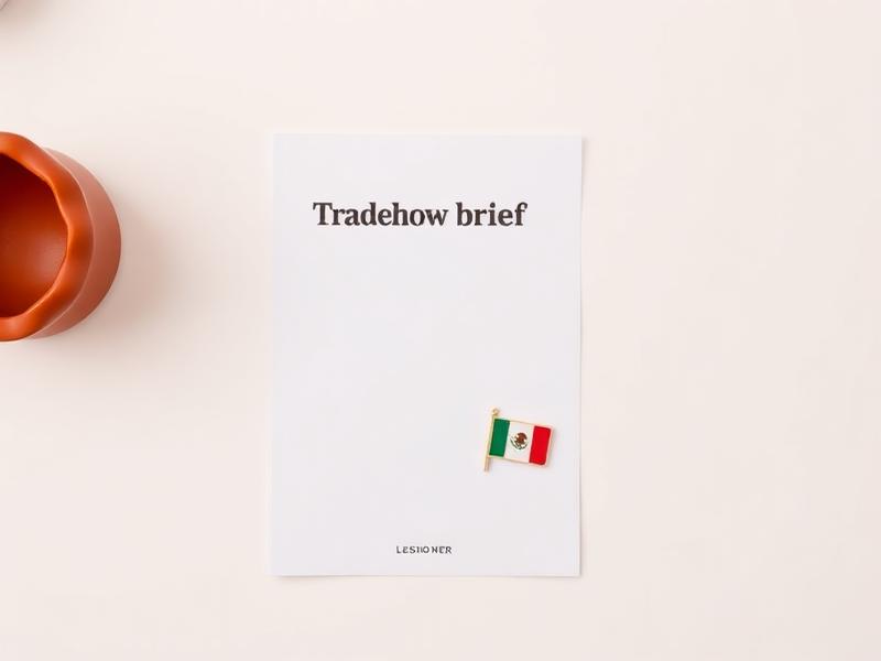 Printed tradeshow brief with a small Mexico flag pin